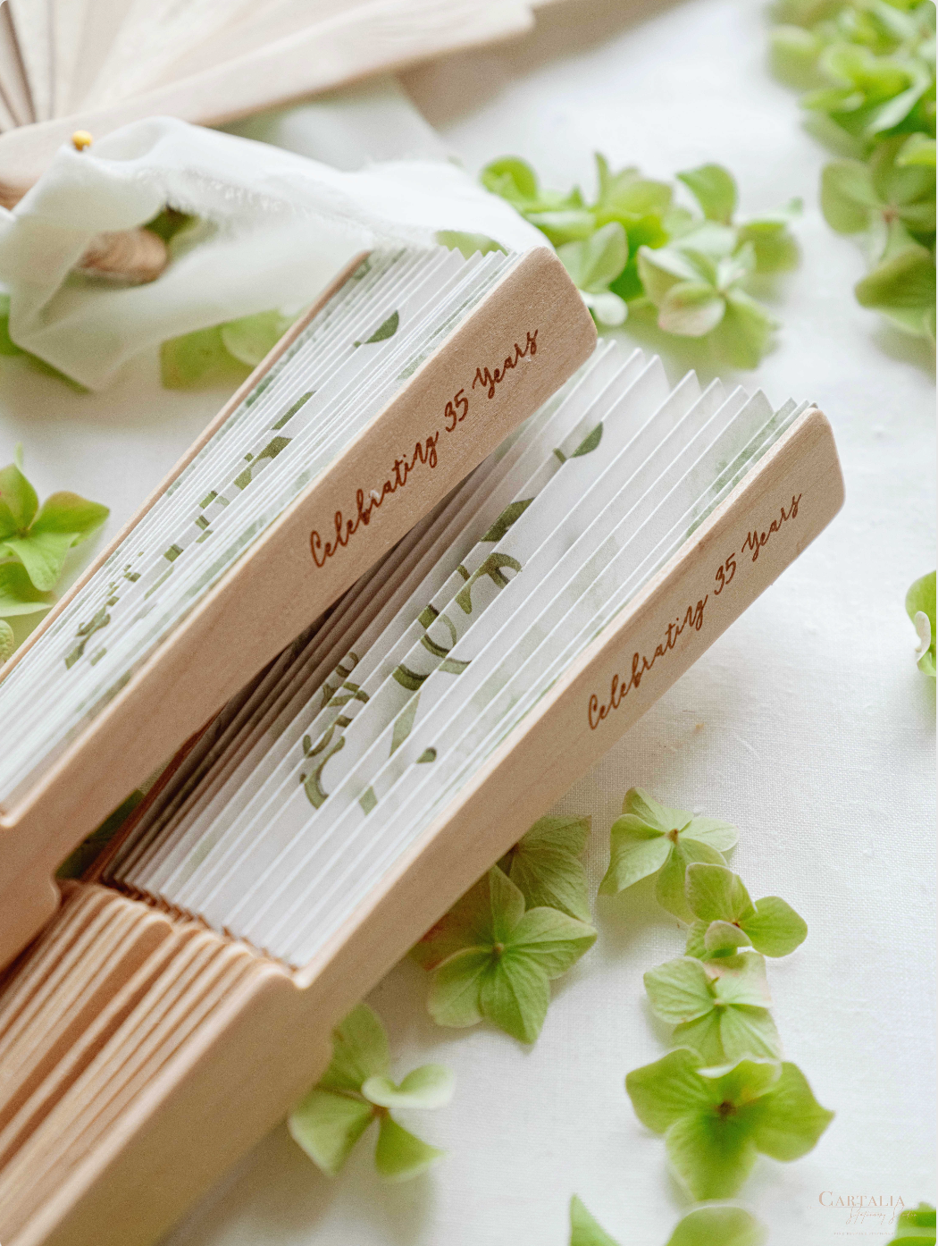 Ashridge House Venue Painted and Sketched | Hand Made 100% Wooden Custom Wedding Fan + Oval Menu Set