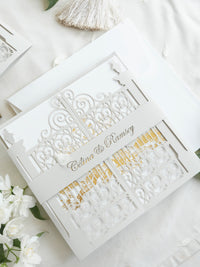 Your Own Venue Ornamental Gate Laser Cut  Foiled Venue Wedding Invitation.