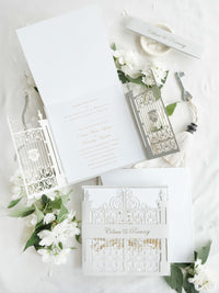 Your Own Venue Ornamental Gate Laser Cut  Foiled Venue Wedding Invitation.