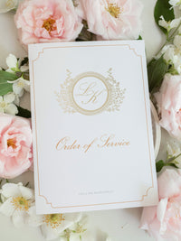 Bespoke Order Of Service with Watercolour Venue & Gold Foil | Villa del Balbianello, Lake Como Wedding