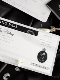 Suite per inviti di nozze con passaporto di lusso nero con glitter argento e vera lamina d'argento