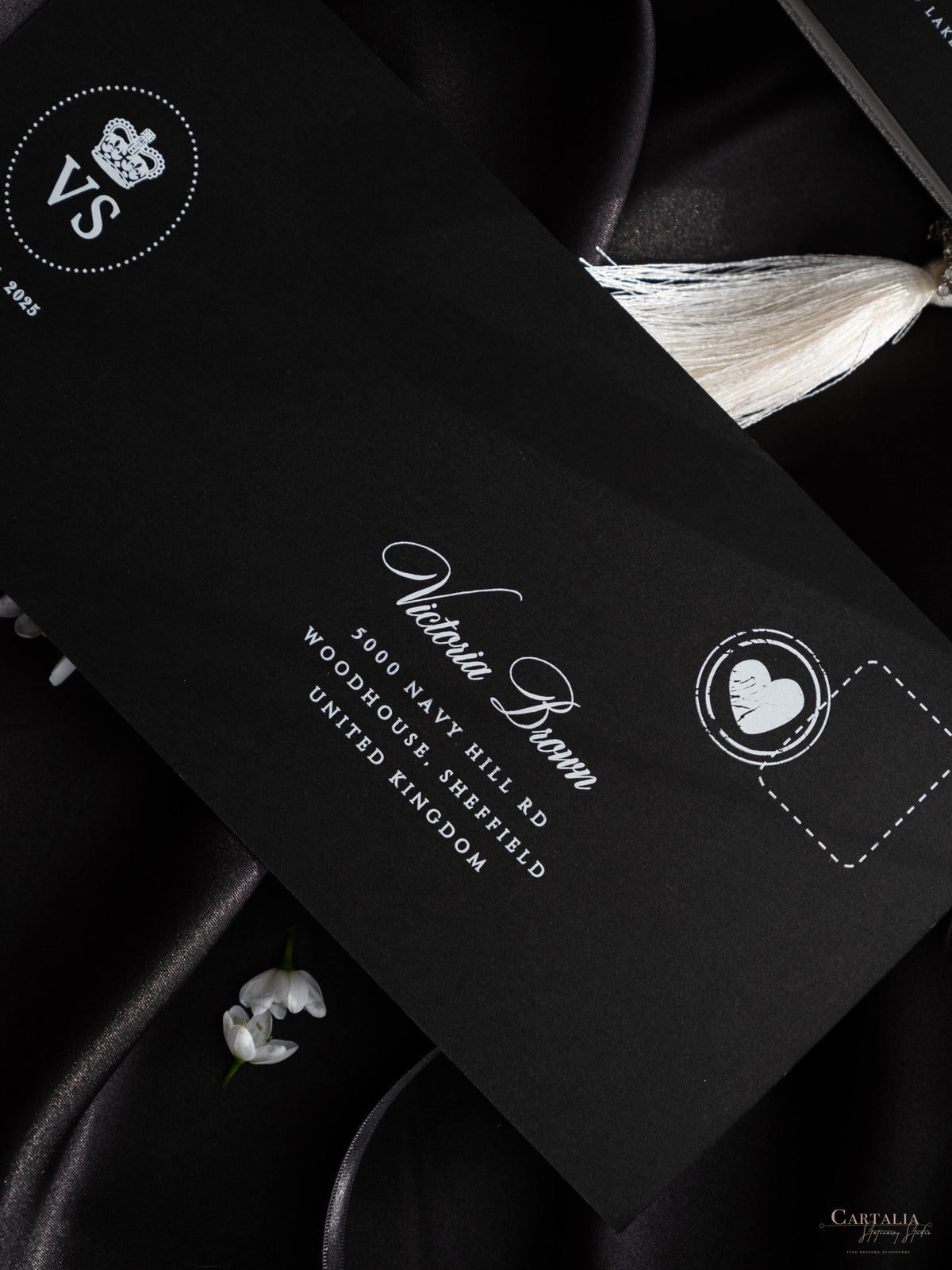 Suite per inviti di nozze con passaporto di lusso nero con glitter argento e vera lamina d'argento