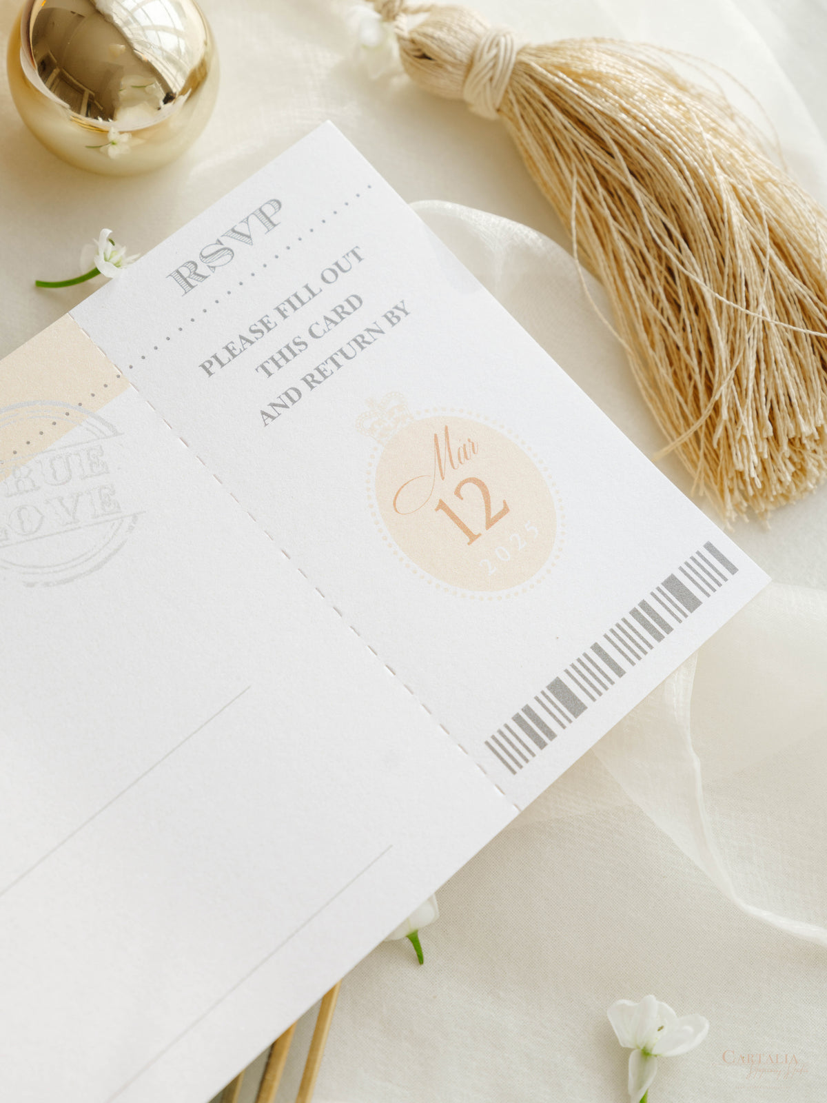 Invito a nozze con passaporto color nudo e oro - Aereo inciso di lusso in plexi dorato, invito a forma di palma