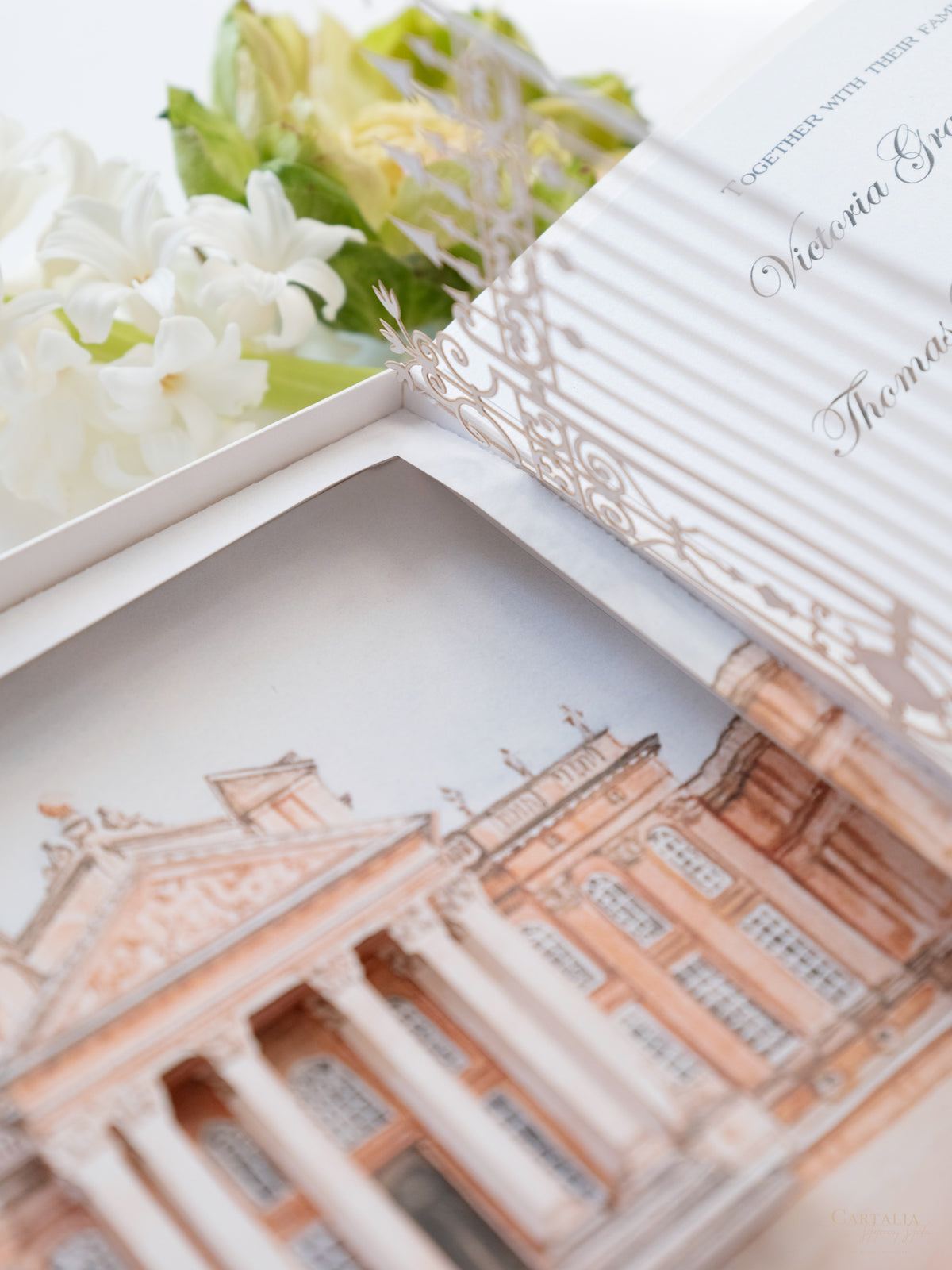 Invitation 3D sur mesure avec découpe laser | Palais de Blenheim | Commande sur mesure V&T