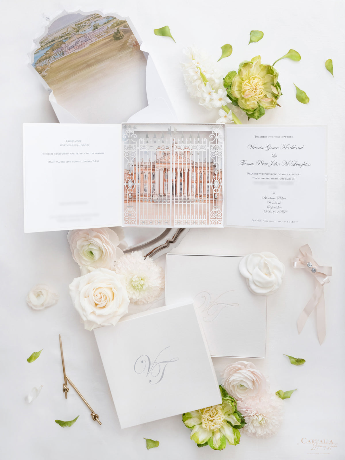 Invitation 3D sur mesure avec découpe laser | Palais de Blenheim | Commande sur mesure V&T