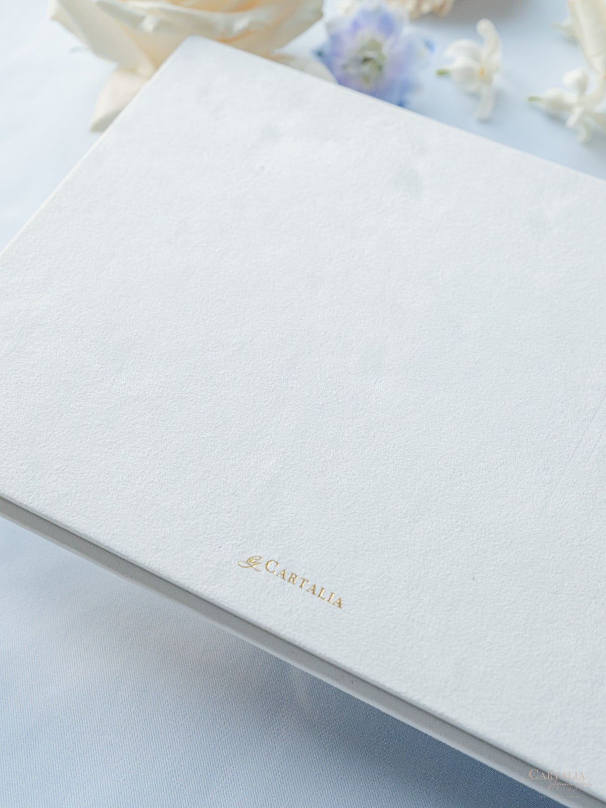 Personalized White Velvet Wedding Guest Book with Gold Foil Details | Villa Balbiano, Lake Como