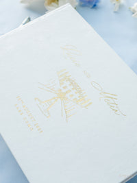 Personalized White Velvet Wedding Guest Book with Gold Foil Details | Villa Balbiano, Lake Como
