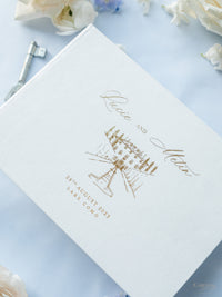 Personalized White Velvet Wedding Guest Book with Gold Foil Details | Villa Balbiano, Lake Como