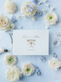 Personalized White Velvet Wedding Guest Book with Gold Foil Details | Villa Balbiano, Lake Como