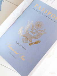 Passport Invitation Suite with Custom Vellum Watercolour Design | Santorini, Greece