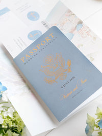 Passport Invitation Suite with Custom Vellum Watercolour Design | Santorini, Greece