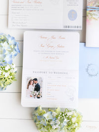 Passport Invitation Suite with Custom Vellum Watercolour Design | Santorini, Greece