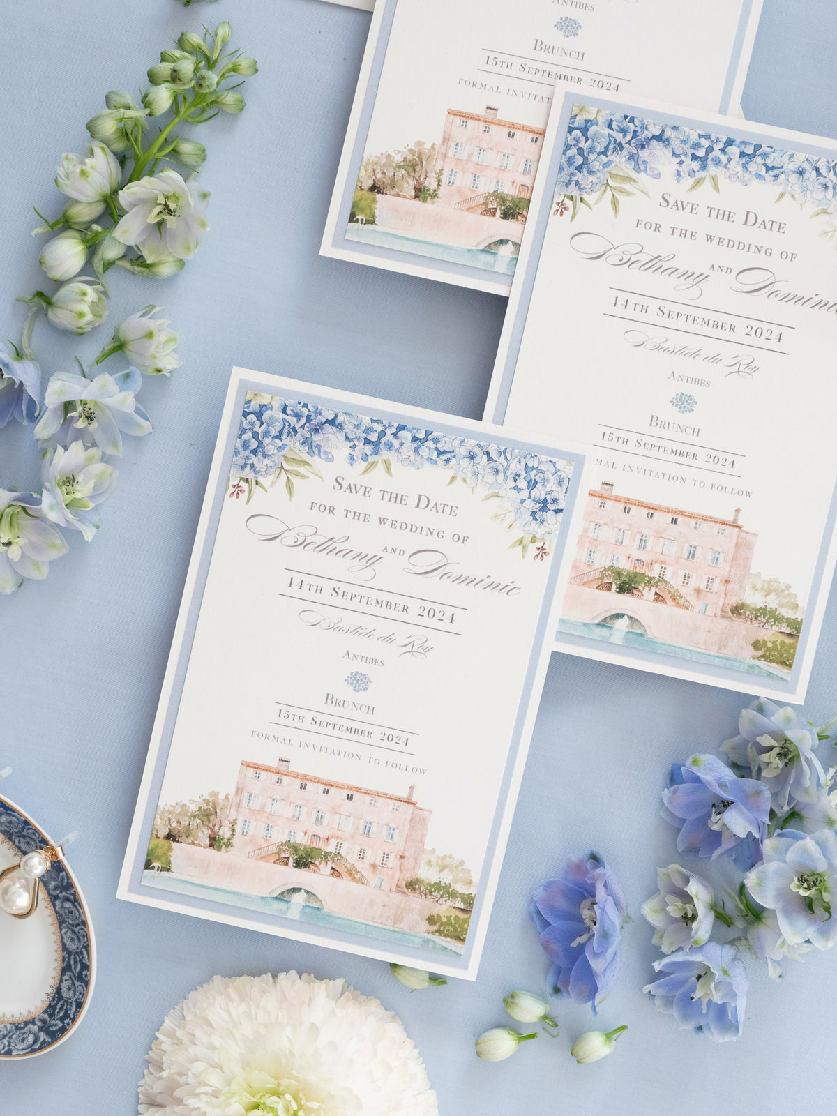 Invito personalizzato per la location del matrimonio in acquerello con lamina d'oro | Villa Regina Teodolinda | Lago di Como