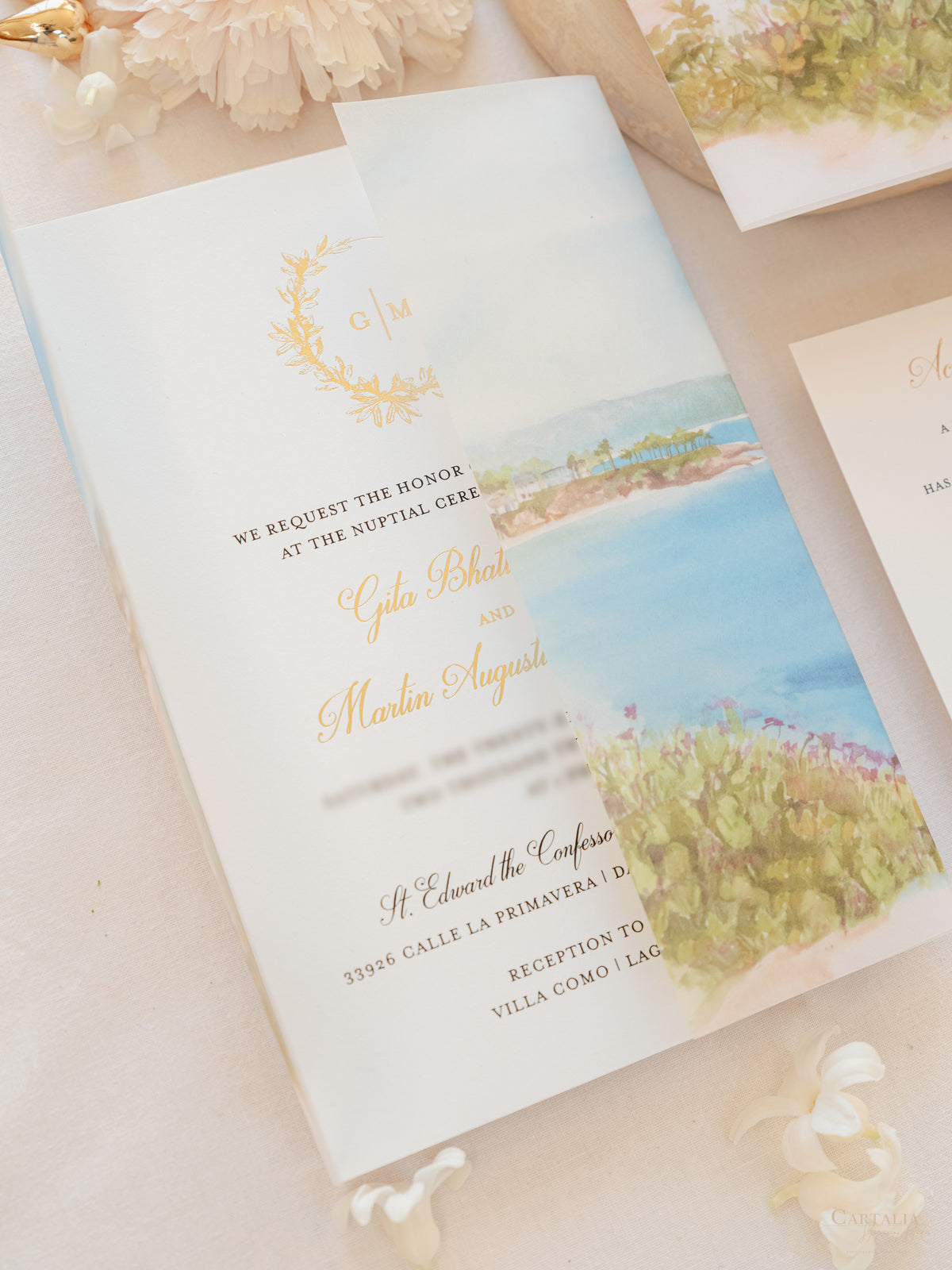 Acquerello l'invito per la tua sede su pergamena con sigillo in ceralacca Suite per invito a nozze | CAMPIONE
