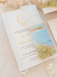 Acquerello l'invito per la tua sede su pergamena con sigillo in ceralacca Suite per invito a nozze | CAMPIONE