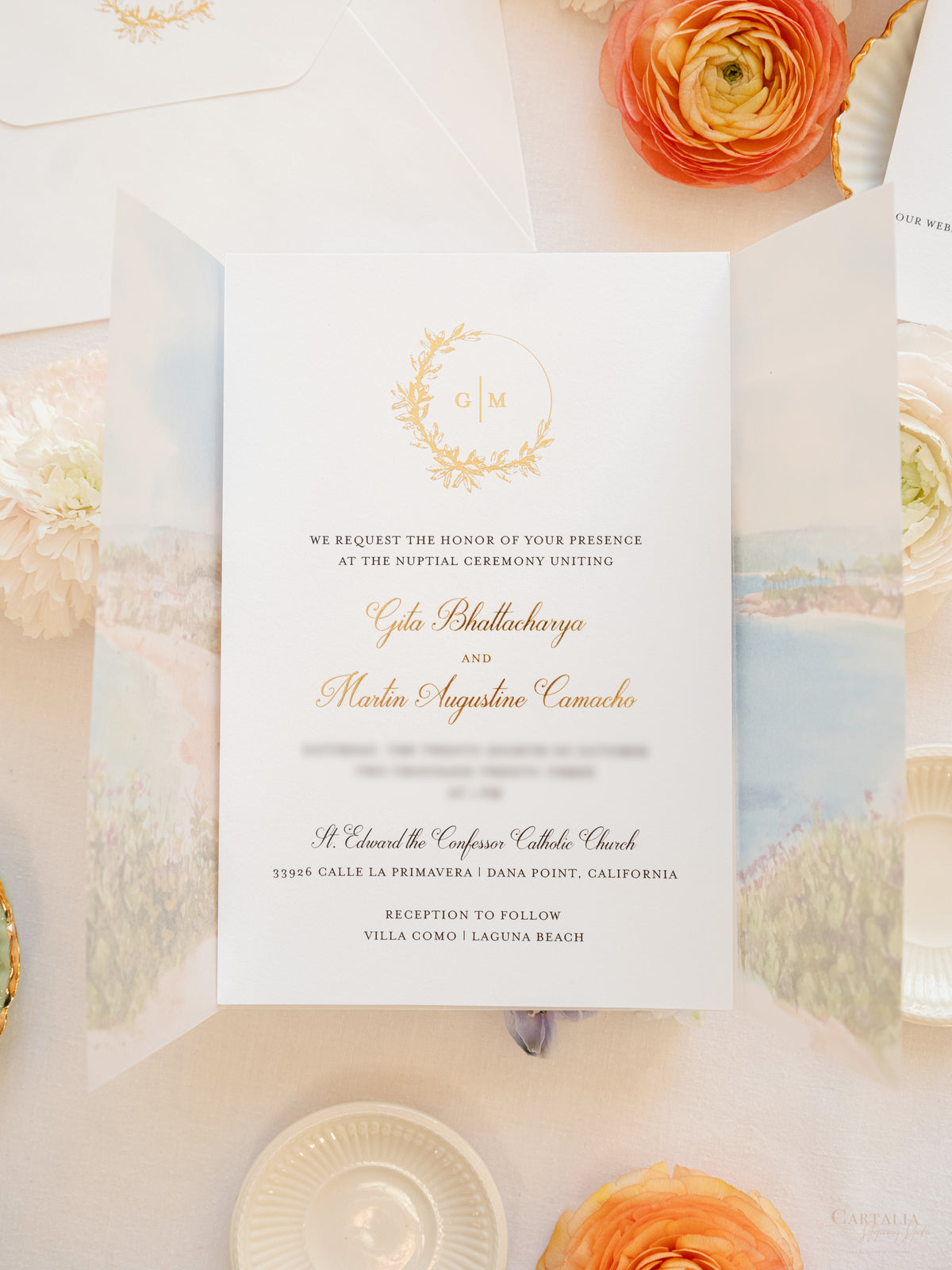 Acquerello l'invito per la tua sede su pergamena con sigillo in ceralacca Suite per invito a nozze | CAMPIONE