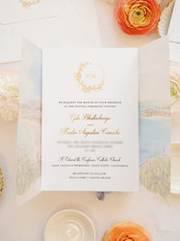 Acquerello l'invito per la tua sede su pergamena con sigillo in ceralacca Suite per invito a nozze | CAMPIONE