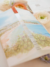 Acquerello l'invito per la tua sede su pergamena con sigillo in ceralacca Suite per invito a nozze | CAMPIONE