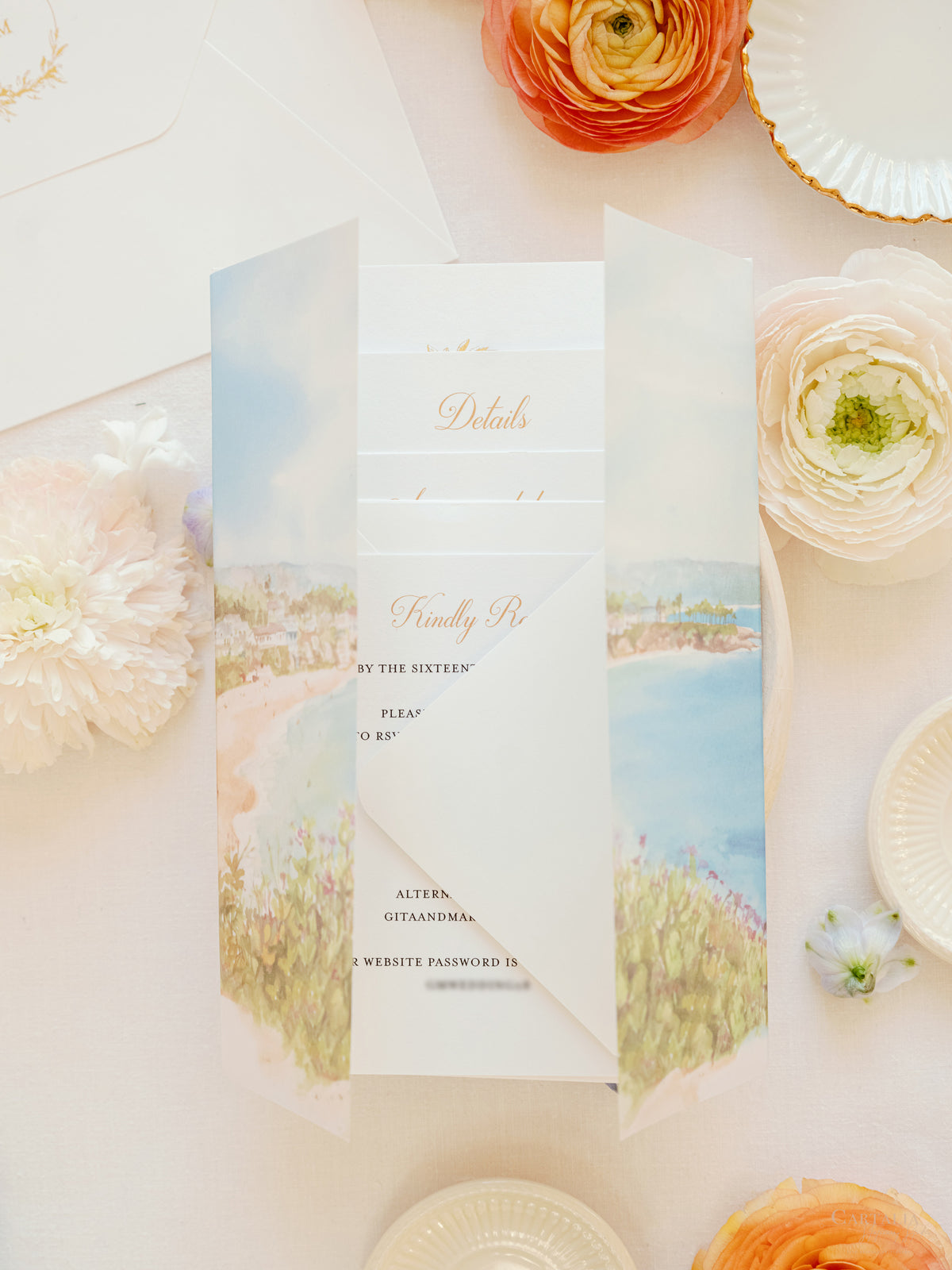 Acquerello l'invito per la tua sede su pergamena con sigillo in ceralacca Suite per invito a nozze | CAMPIONE