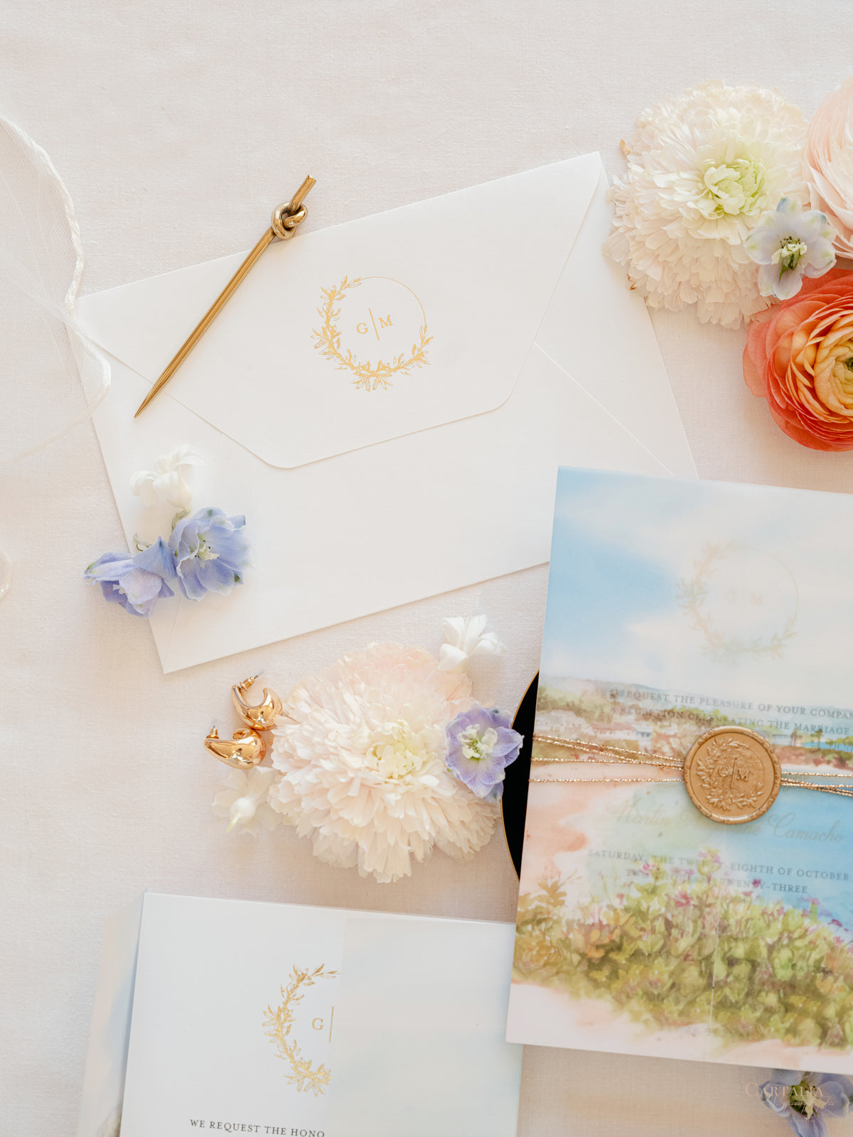 Acquerello l'invito per la tua sede su pergamena con sigillo in ceralacca Suite per invito a nozze | CAMPIONE