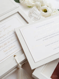 Luxury Velvet Hard Back Box & Tassel Invitation with Gold Foil Venue | Bespoke Commission G&P | Villa Balbiano, Lake Como