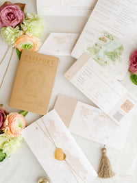 Italian Wedding Vegan Leather Passport with Gold Foil & Personal Engraving | Villa Pizzo Lake Como Watercolor Map