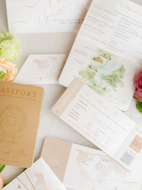 Italian Wedding Vegan Leather Passport with Gold Foil & Personal Engraving | Villa Pizzo Lake Como Watercolor Map