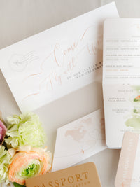 Italian Wedding Vegan Leather Passport with Gold Foil & Personal Engraving | Villa Pizzo Lake Como Watercolor Map