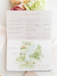 Italian Wedding Vegan Leather Passport with Gold Foil & Personal Engraving | Villa Pizzo Lake Como Watercolor Map