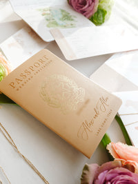 Italian Wedding Vegan Leather Passport with Gold Foil & Personal Engraving | Villa Pizzo Lake Como Watercolor Map