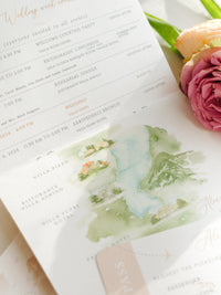 Italian Wedding Vegan Leather Passport with Gold Foil & Personal Engraving | Villa Pizzo Lake Como Watercolor Map