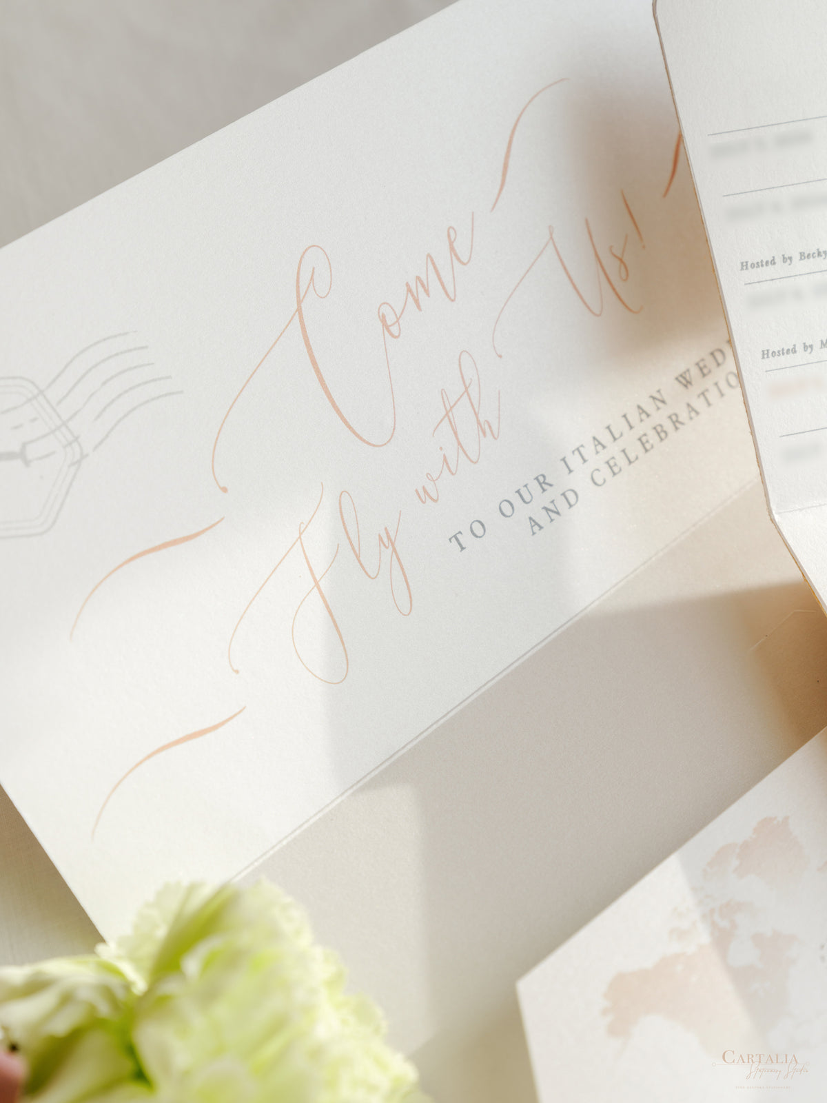 Italian Wedding Vegan Leather Passport with Gold Foil & Personal Engraving | Villa Pizzo Lake Como Watercolor Map