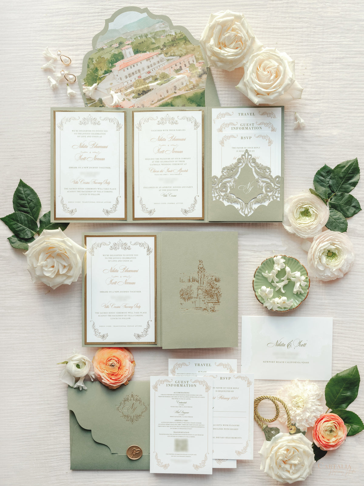 Suite tascabile classica di lusso blu scuro e oro con lamina d'oro e matrimonio con 3 inserti ripiegabili