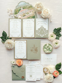 Suite tascabile classica di lusso blu scuro e oro con lamina d'oro e matrimonio con 3 inserti ripiegabili