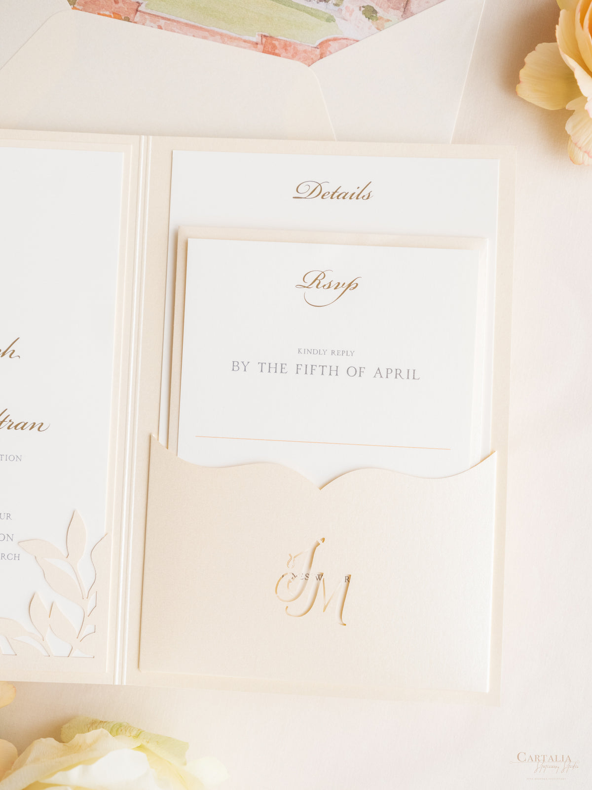 Illustrazione della sede del matrimonio personalizzata | Sede sventata Salva la data in lamina d'oro | CAMPIONE