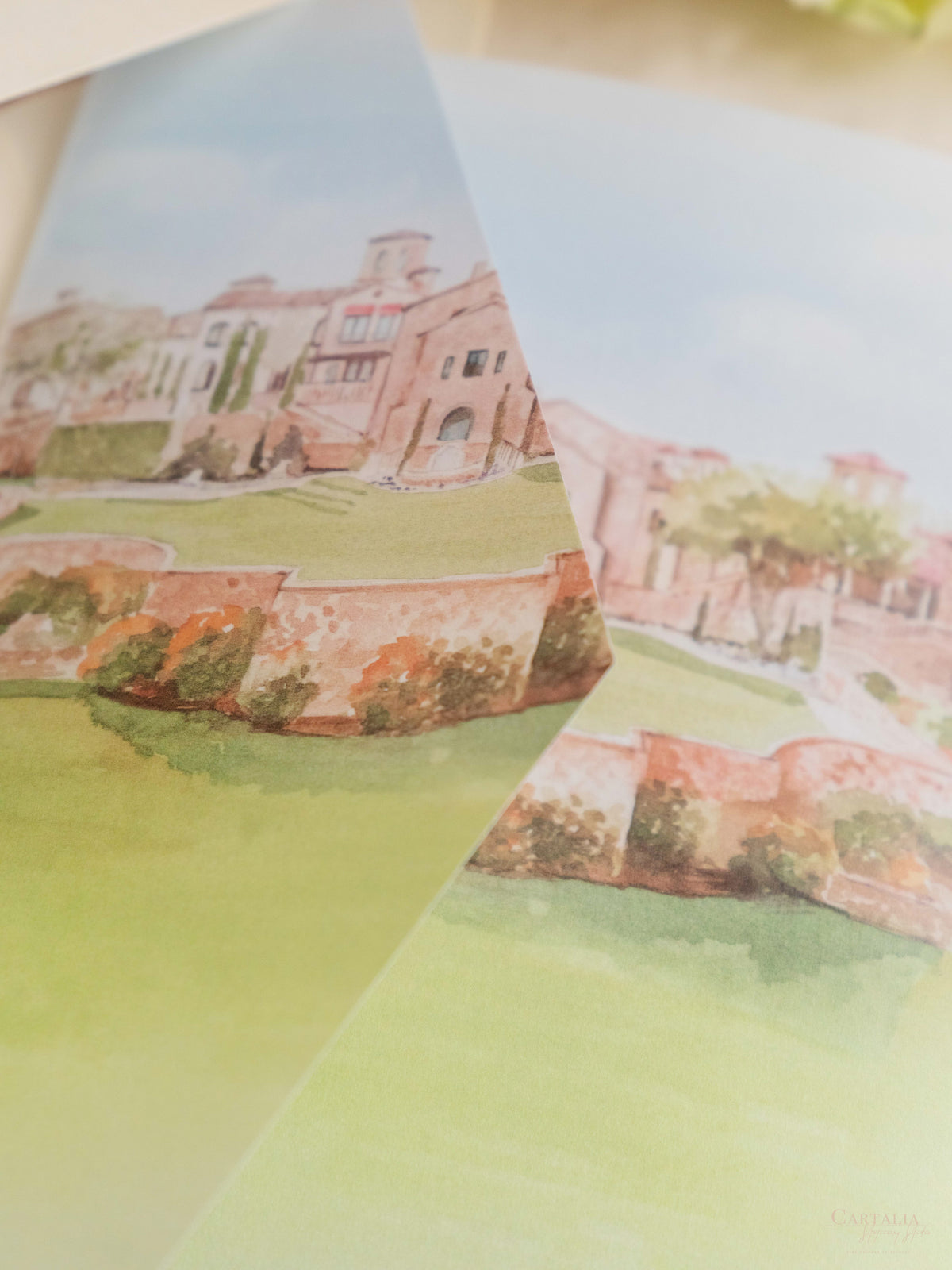 Illustrazione della sede del matrimonio personalizzata | Sede sventata Salva la data in lamina d'oro | CAMPIONE