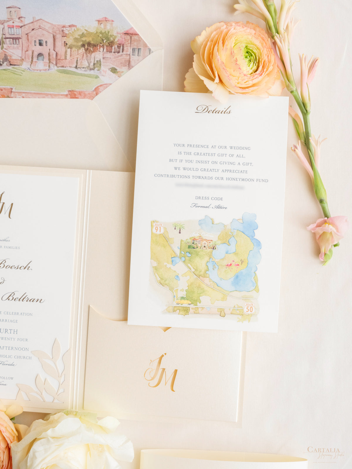 Illustrazione della sede del matrimonio personalizzata | Sede sventata Salva la data in lamina d'oro | CAMPIONE