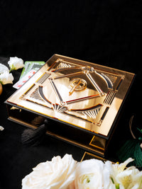 Caja a medida Art Deco Couture: Diseño personalizado 3D en negro y dorado | Comisión A&L a medida