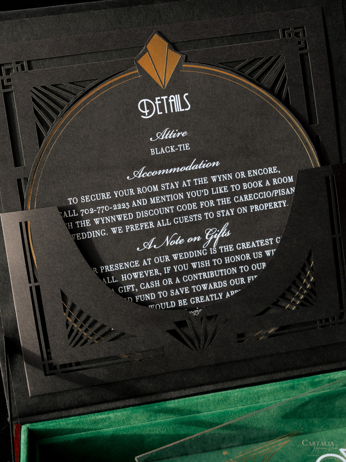 Caja a medida Art Deco Couture: Diseño personalizado 3D en negro y dorado | Comisión A&L a medida