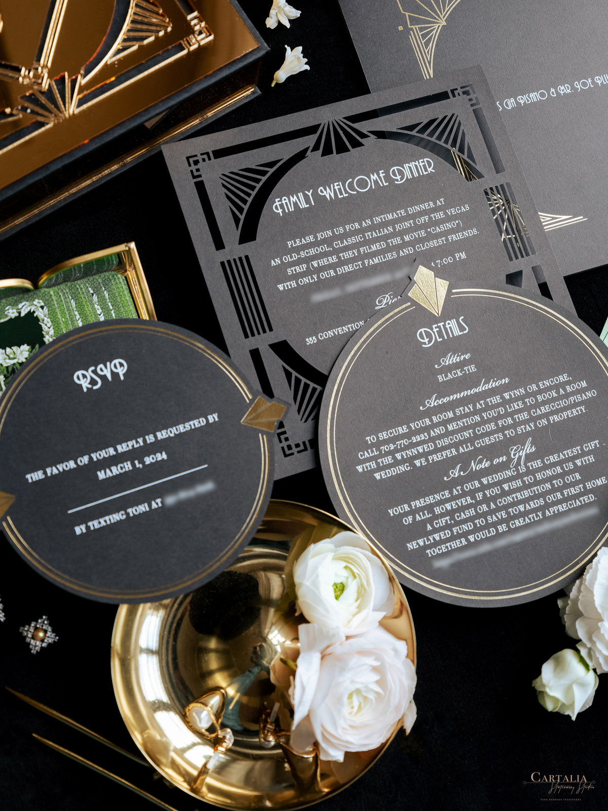 Caja a medida Art Deco Couture: Diseño personalizado 3D en negro y dorado | Comisión A&L a medida