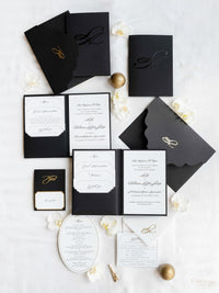 Black Hardcover Booklet Suite with Embossed Monogram & Letterpress | Bespoke Commission L&A