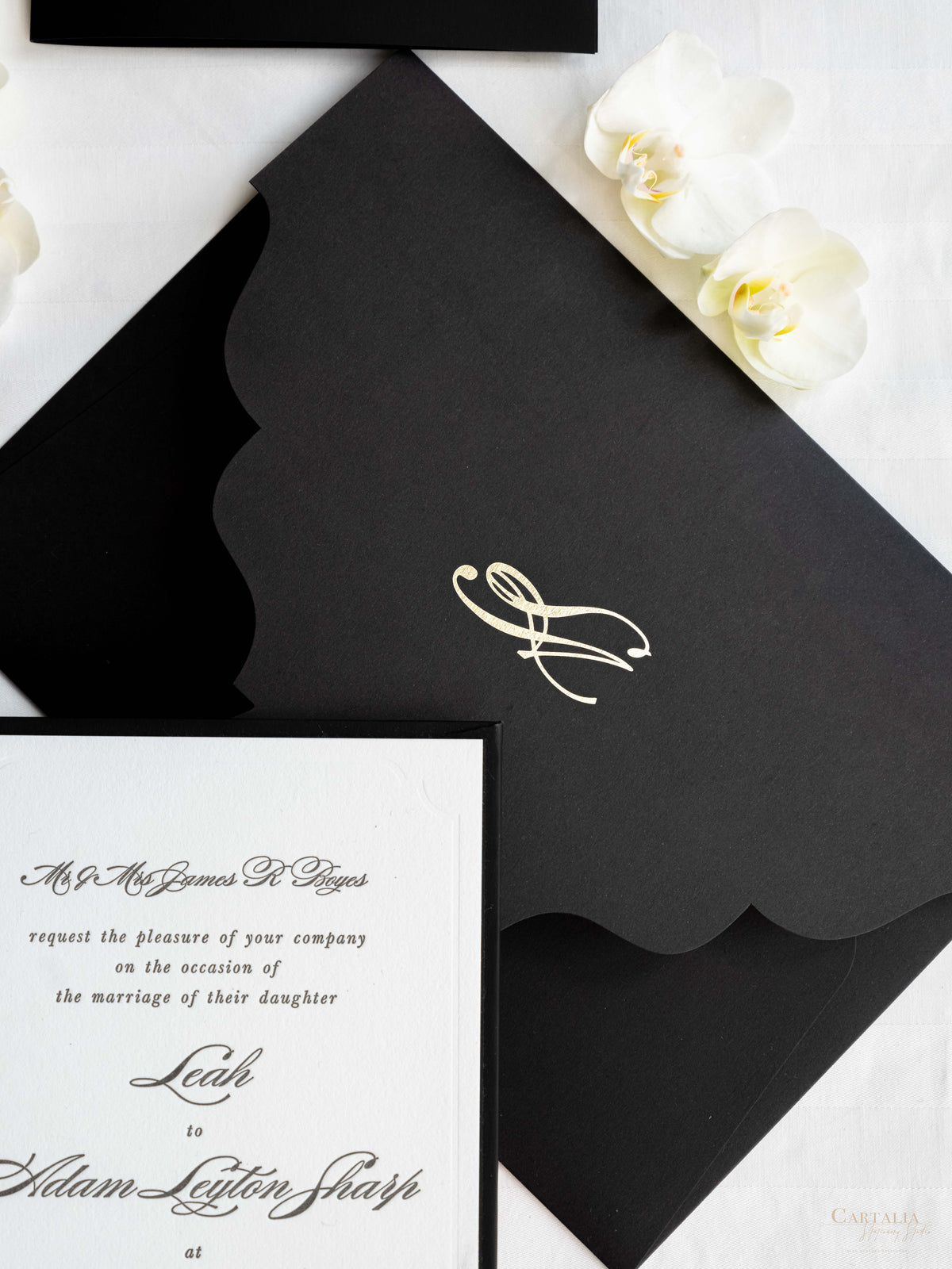 Black Hardcover Booklet Suite with Embossed Monogram & Letterpress | Bespoke Commission L&A