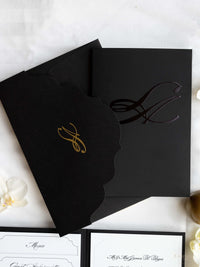 Black Hardcover Booklet Suite with Embossed Monogram & Letterpress | Bespoke Commission L&A