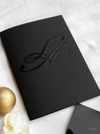 Black Hardcover Booklet Suite with Embossed Monogram & Letterpress | Bespoke Commission L&A
