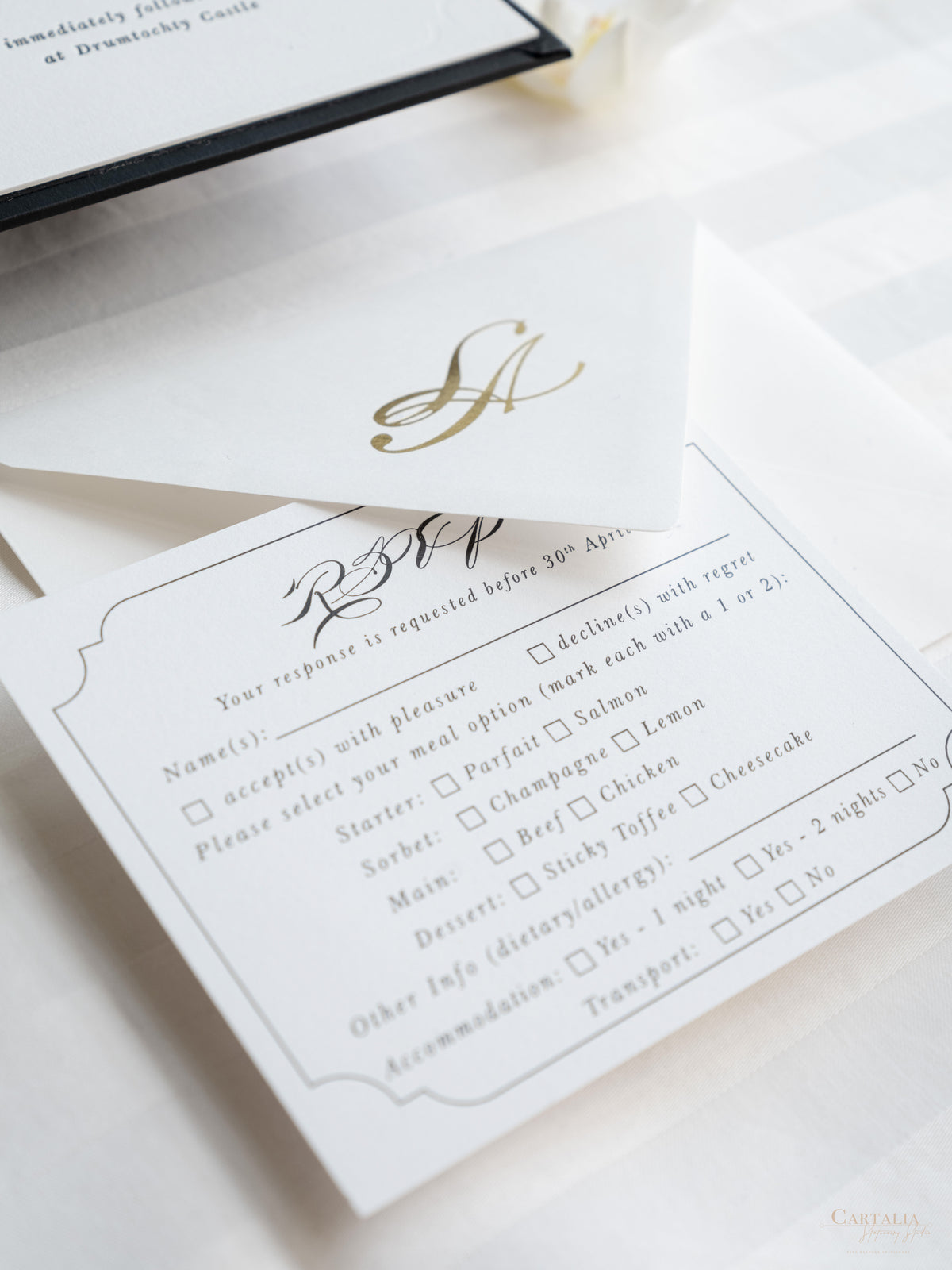 Black Hardcover Booklet Suite with Embossed Monogram & Letterpress | Bespoke Commission L&A