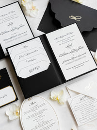 Black Hardcover Booklet Suite with Embossed Monogram & Letterpress | Bespoke Commission L&A