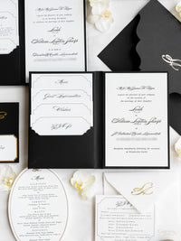 Black Hardcover Booklet Suite with Embossed Monogram & Letterpress | Bespoke Commission L&A