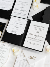 Black Hardcover Booklet Suite with Embossed Monogram & Letterpress | Bespoke Commission L&A