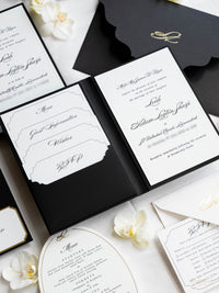 Black Hardcover Booklet Suite with Embossed Monogram & Letterpress | Bespoke Commission L&A