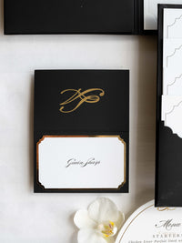 Black Hardcover Booklet Suite with Embossed Monogram & Letterpress | Bespoke Commission L&A